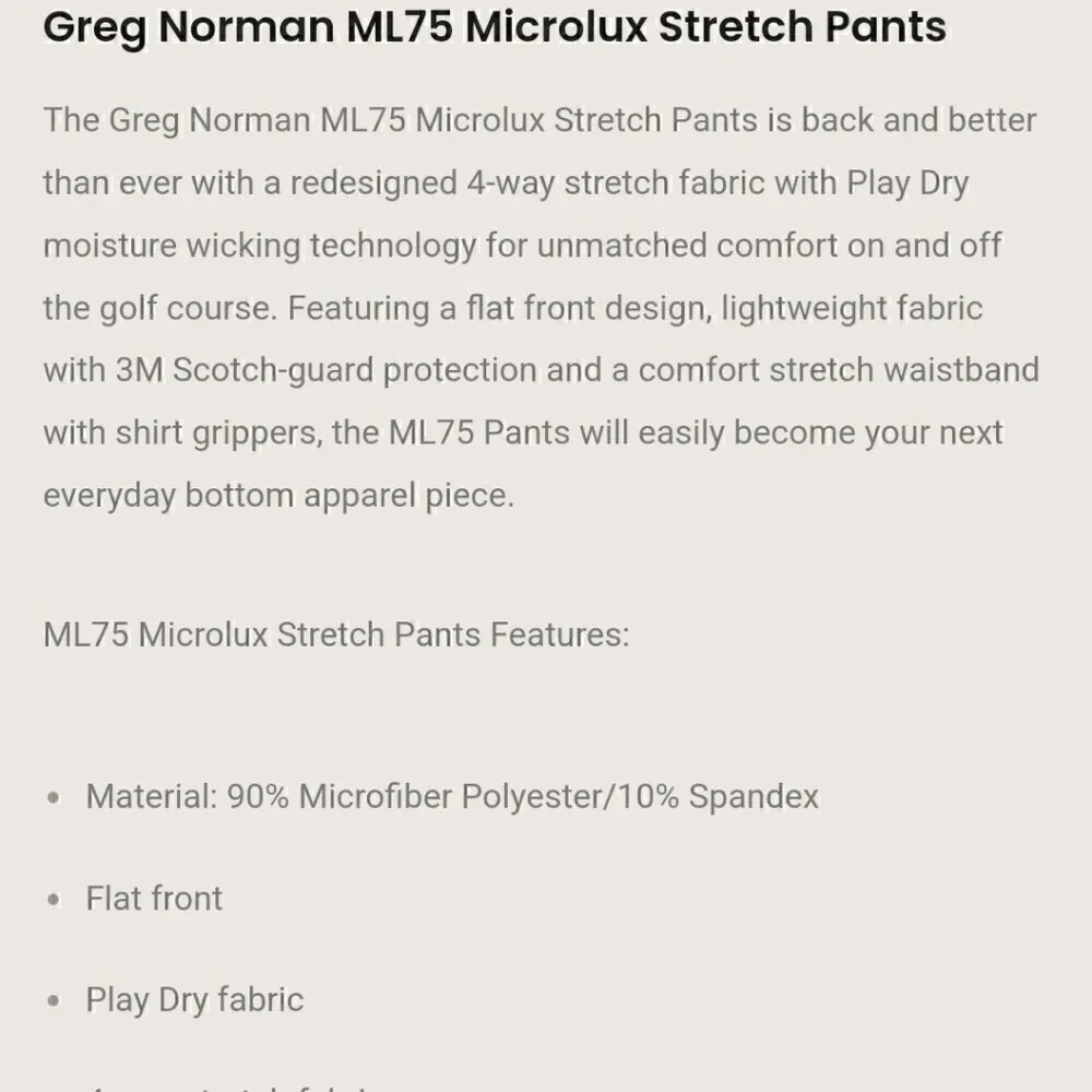 Greg Norman Hi Tech Golf/Travel Pants